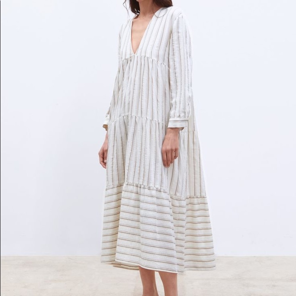 Zara Dress Boho Chic Flowing Stripped V Neck